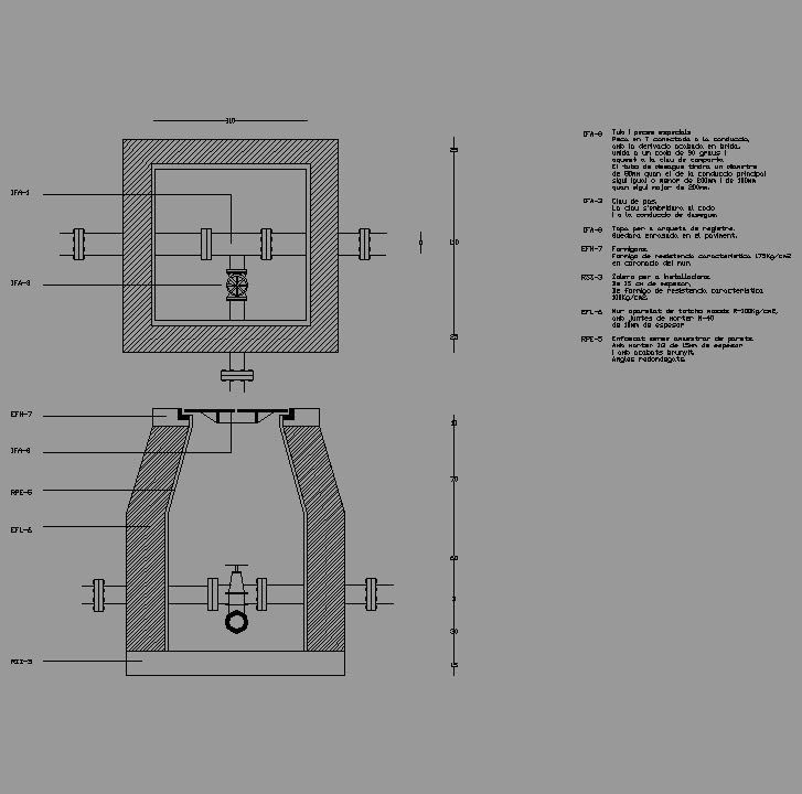Bloque Autocad Llave de desagüe colocada